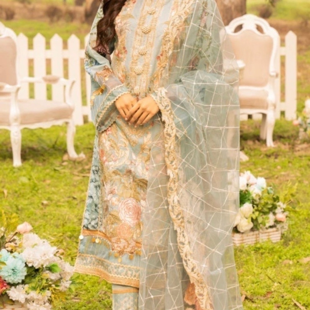 Elegant Blue and Gold Embroidered Suit